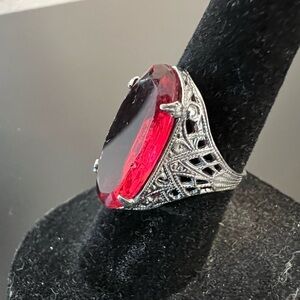 Antique art deco NEMCO silver and glass ring